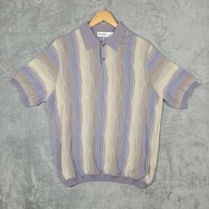 St. Croix Polo Shirt Mens M Purple Knits Cotton Tencel Textured Stripe Vintage